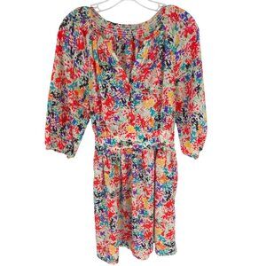 Eliza J Dress Smocked Abstract Multicolor Floral Easter Spring Balloon sleeve 8P